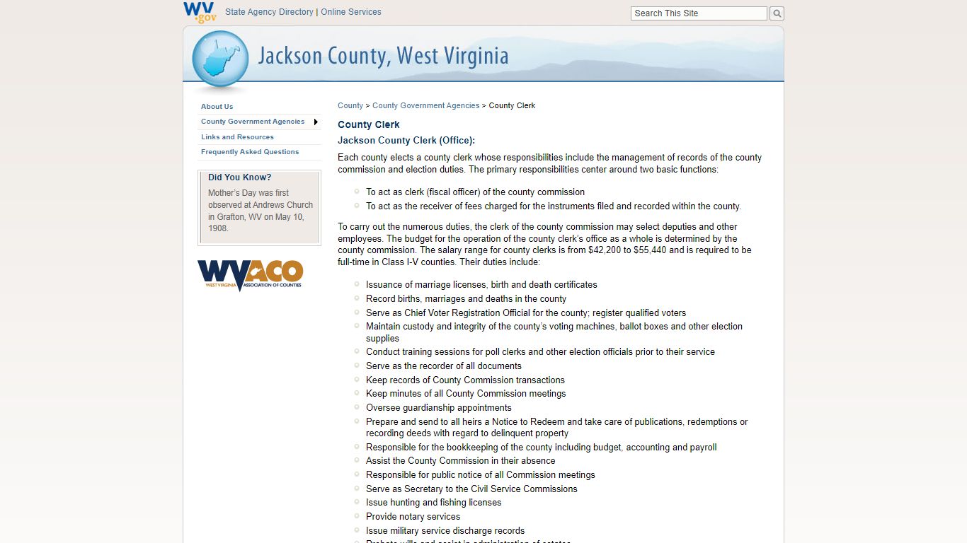 County Clerk - Jackson County, West Virginia